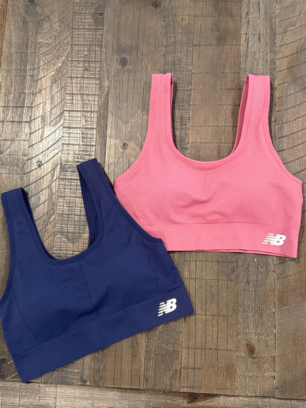 New Balance NB Set of 2 Sports Bras Pink and Blue Athletic Wear Ribbed Cutout M